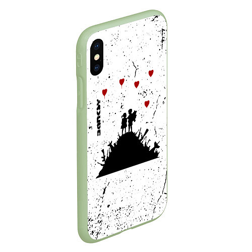 Чехол iPhone XS Max матовый Banksy мальчик и девочка на горе оружия / 3D-Салатовый – фото 2