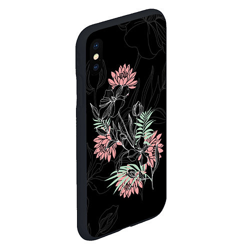 Чехол iPhone XS Max матовый Букет с розовыми георгинами / 3D-Черный – фото 2