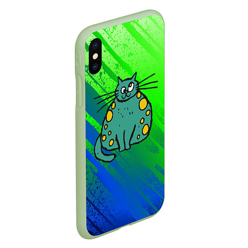 Чехол iPhone XS Max матовый Прикольный зеленый кот / 3D-Салатовый – фото 2