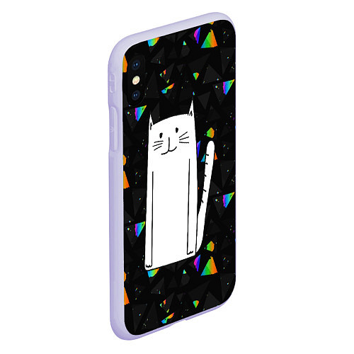 Чехол iPhone XS Max матовый Белый длинный кот / 3D-Светло-сиреневый – фото 2