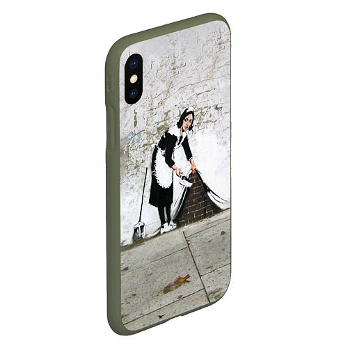 Чехол iPhone XS Max матовый Banksy - Бэнкси уборщица / 3D-Темно-зеленый – фото 2