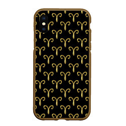 Чехол iPhone XS Max матовый Золотой овен на черном фоне Паттерн