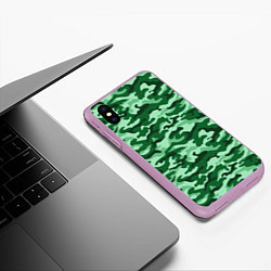 Чехол iPhone XS Max матовый Зеленый монохромный камуфляж, цвет: 3D-сиреневый — фото 2