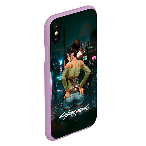 Чехол iPhone XS Max матовый Panam Панам Cyberpunk2077 / 3D-Сиреневый – фото 2