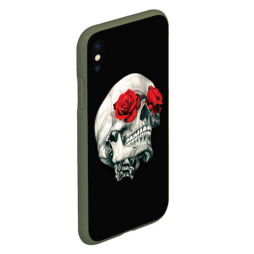 Чехол iPhone XS Max матовый Череп Розы / 3D-Темно-зеленый – фото 2