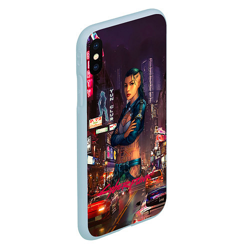 Чехол iPhone XS Max матовый Vi Cyberpunk2077 / 3D-Голубой – фото 2