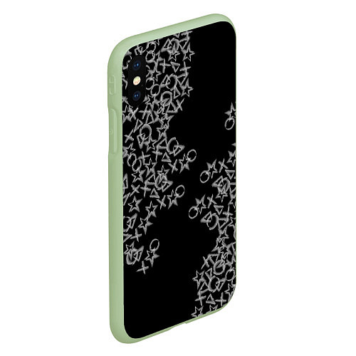 Чехол iPhone XS Max матовый Абстракция ,серебряный геометрический узор / 3D-Салатовый – фото 2