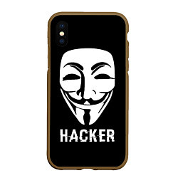 Чехол iPhone XS Max матовый HACKER Маска V, цвет: 3D-коричневый