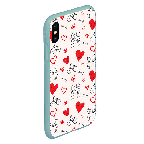 Чехол iPhone XS Max матовый Романтические сердечки / 3D-Мятный – фото 2