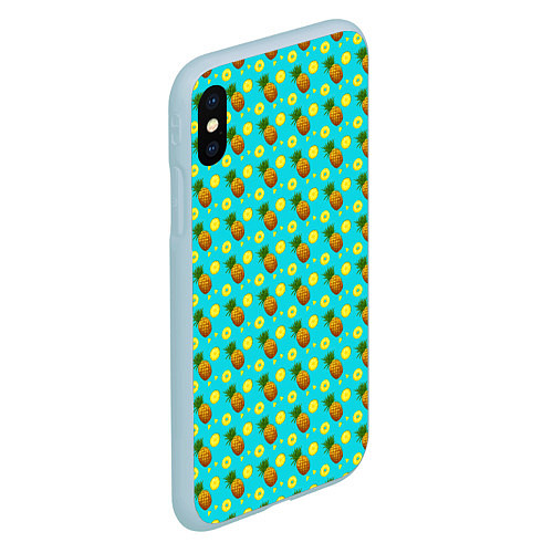 Чехол iPhone XS Max матовый Много ананасов / 3D-Голубой – фото 2