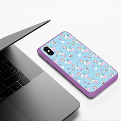 Чехол iPhone XS Max матовый Dab Единороги, цвет: 3D-фиолетовый — фото 2