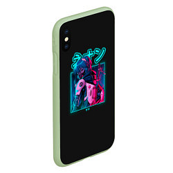 Чехол iPhone XS Max матовый Евангелион Неоновый Токио, цвет: 3D-салатовый — фото 2