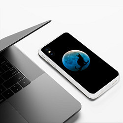 Чехол iPhone XS Max матовый Силуэт кота на фоне синей луны, цвет: 3D-белый — фото 2