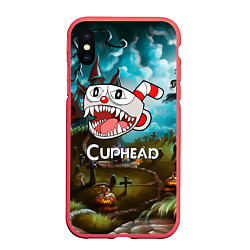Чехол iPhone XS Max матовый Cuphead Zombie, цвет: 3D-красный