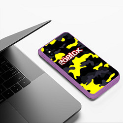 Чехол iPhone XS Max матовый Roblox Камуфляж Чёрно-Жёлтый, цвет: 3D-фиолетовый — фото 2