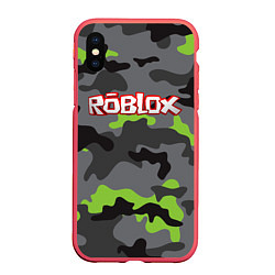 Чехол iPhone XS Max матовый Roblox Камуфляж Серо-Чёрный