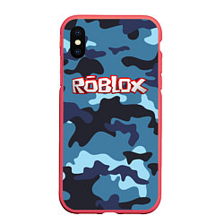 Чехол iPhone XS Max матовый Roblox Камуфляж Тёмный Синий, цвет: 3D-красный