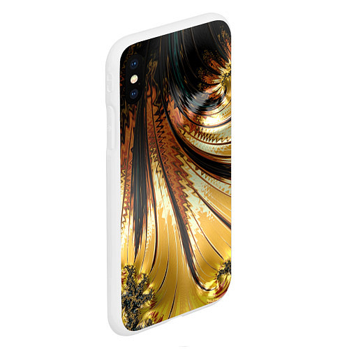 Чехол iPhone XS Max матовый Черный с золотым фрактал Абстракция / 3D-Белый – фото 2