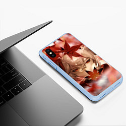 Чехол iPhone XS Max матовый Кадзуха и кленовые листья, цвет: 3D-голубой — фото 2