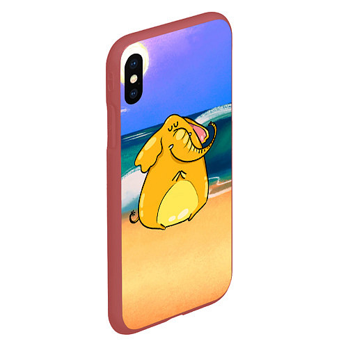 Чехол iPhone XS Max матовый Желтый слон / 3D-Красный – фото 2