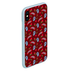 Чехол iPhone XS Max матовый 9 мая, красная лента и тюльпаны, цвет: 3D-голубой — фото 2