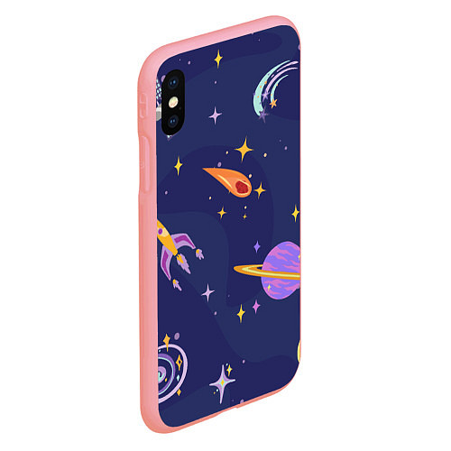 Чехол iPhone XS Max матовый Космический дизайн с планетами, звёздами и ракетам / 3D-Баблгам – фото 2