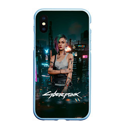 Чехол iPhone XS Max матовый Джуди Cyberpunk 2077, цвет: 3D-голубой