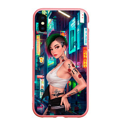 Чехол iPhone XS Max матовый Judy Cyberpunk2077 Киберпанк, цвет: 3D-баблгам