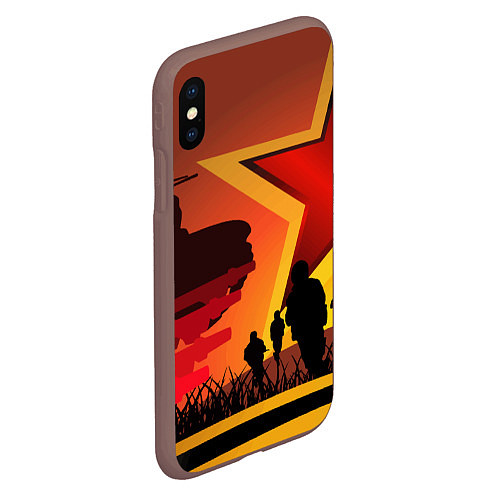 Чехол iPhone XS Max матовый Звезда ПОБЕДЫ и силуэты солдат / 3D-Коричневый – фото 2