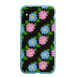 Чехол iPhone XS Max матовый FLOWERS BLACK, цвет: 3D-мятный