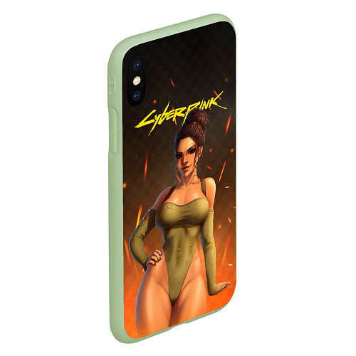 Чехол iPhone XS Max матовый Панам Cyberpunk 2077 / 3D-Салатовый – фото 2