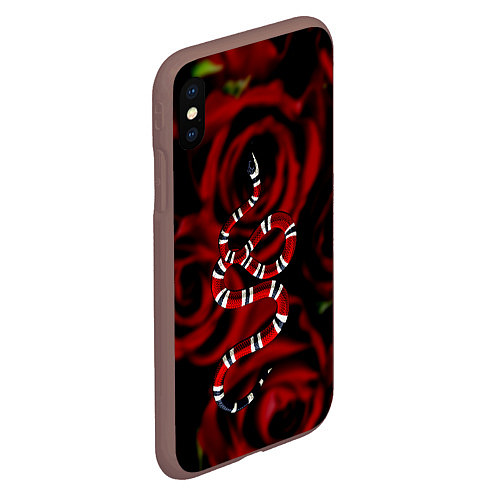 Чехол iPhone XS Max матовый Змея в Цветах Розы Snake Rose / 3D-Коричневый – фото 2