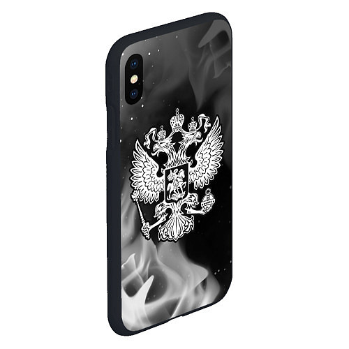 Чехол iPhone XS Max матовый RUSSIA - ГЕРБ - Огонь / 3D-Черный – фото 2