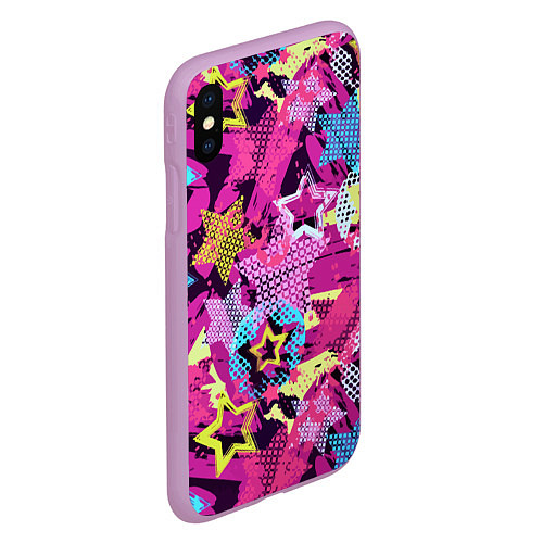 Чехол iPhone XS Max матовый Star Colorful Pattern Fashion Neon / 3D-Сиреневый – фото 2