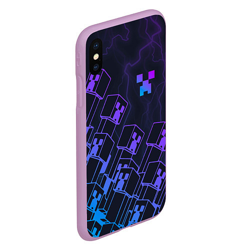 Чехол iPhone XS Max матовый Minecraft CREEPER NEON / 3D-Сиреневый – фото 2