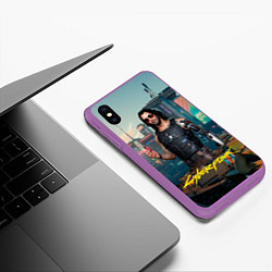 Чехол iPhone XS Max матовый Vi Cyberpunk2077, цвет: 3D-фиолетовый — фото 2