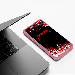 Чехол iPhone XS Max матовый Metallica текстура белая красная, цвет: 3D-малиновый — фото 2