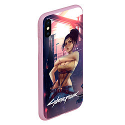 Чехол iPhone XS Max матовый Панам рисунок Cyberpunk2077, цвет: 3D-розовый — фото 2