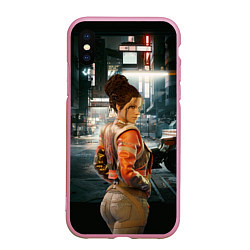 Чехол iPhone XS Max матовый Панам nightCity киберпанк2077, цвет: 3D-розовый