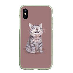 Чехол iPhone XS Max матовый Недовольный котик Disgruntled cat, цвет: 3D-салатовый