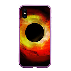 Чехол iPhone XS Max матовый Черная дыра на красно-желтом фоне, цвет: 3D-фиолетовый