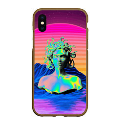 Чехол iPhone XS Max матовый Gorgon Medusa Vaporwave Neon Mountains