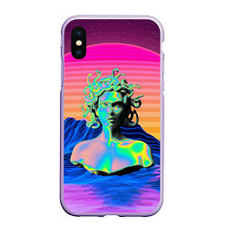 Чехол iPhone XS Max матовый Gorgon Medusa Vaporwave Neon Mountains, цвет: 3D-светло-сиреневый