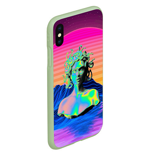 Чехол iPhone XS Max матовый Gorgon Medusa Vaporwave Neon Mountains / 3D-Салатовый – фото 2