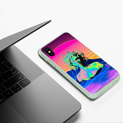 Чехол iPhone XS Max матовый Gorgon Medusa Vaporwave Neon Mountains, цвет: 3D-салатовый — фото 2