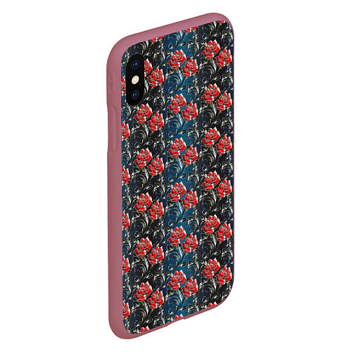 Чехол iPhone XS Max матовый Flowers Pattern / 3D-Малиновый – фото 2