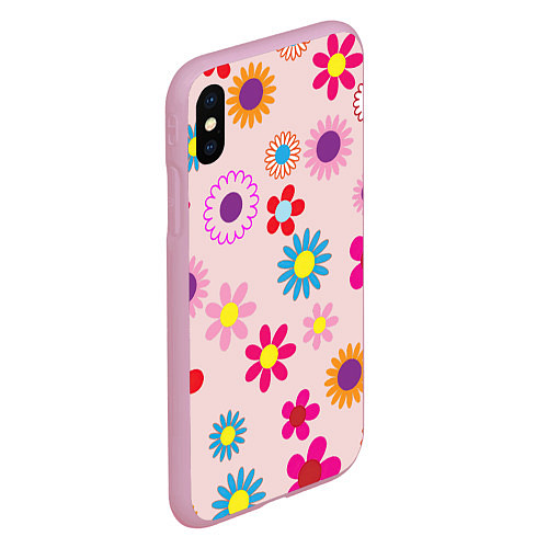 Чехол iPhone XS Max матовый Мультяшные цветочки / 3D-Розовый – фото 2