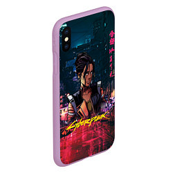 Чехол iPhone XS Max матовый Панам Cyberpunk2077, цвет: 3D-сиреневый — фото 2