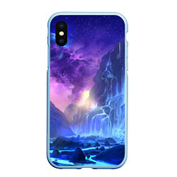 Чехол iPhone XS Max матовый Фантастический пейзаж Водопад Неон, цвет: 3D-голубой