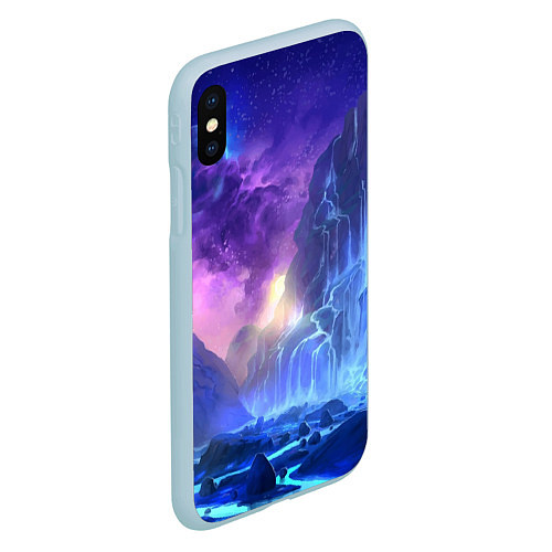 Чехол iPhone XS Max матовый Фантастический пейзаж Водопад Неон / 3D-Голубой – фото 2